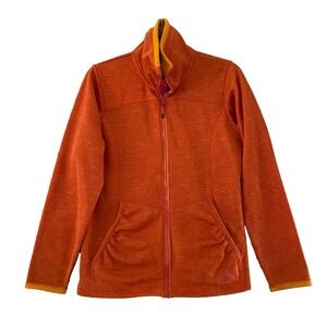 Cabelas Fleece Jacket‎ Womens  Size L Orange Full Zip Mock Neck Pockets Hiking